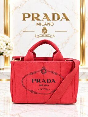 Authentic Prada Canapa Tote Red Canvas Logo Crossbody Bag